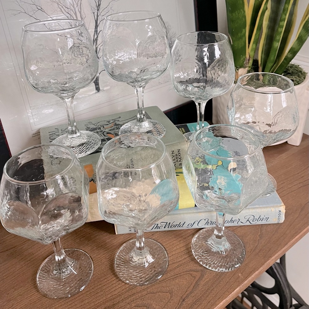 VTG Libbey Glass Company “Chivalry” Clear Wavy Glass 10 oz. Goblets (Set of 7)